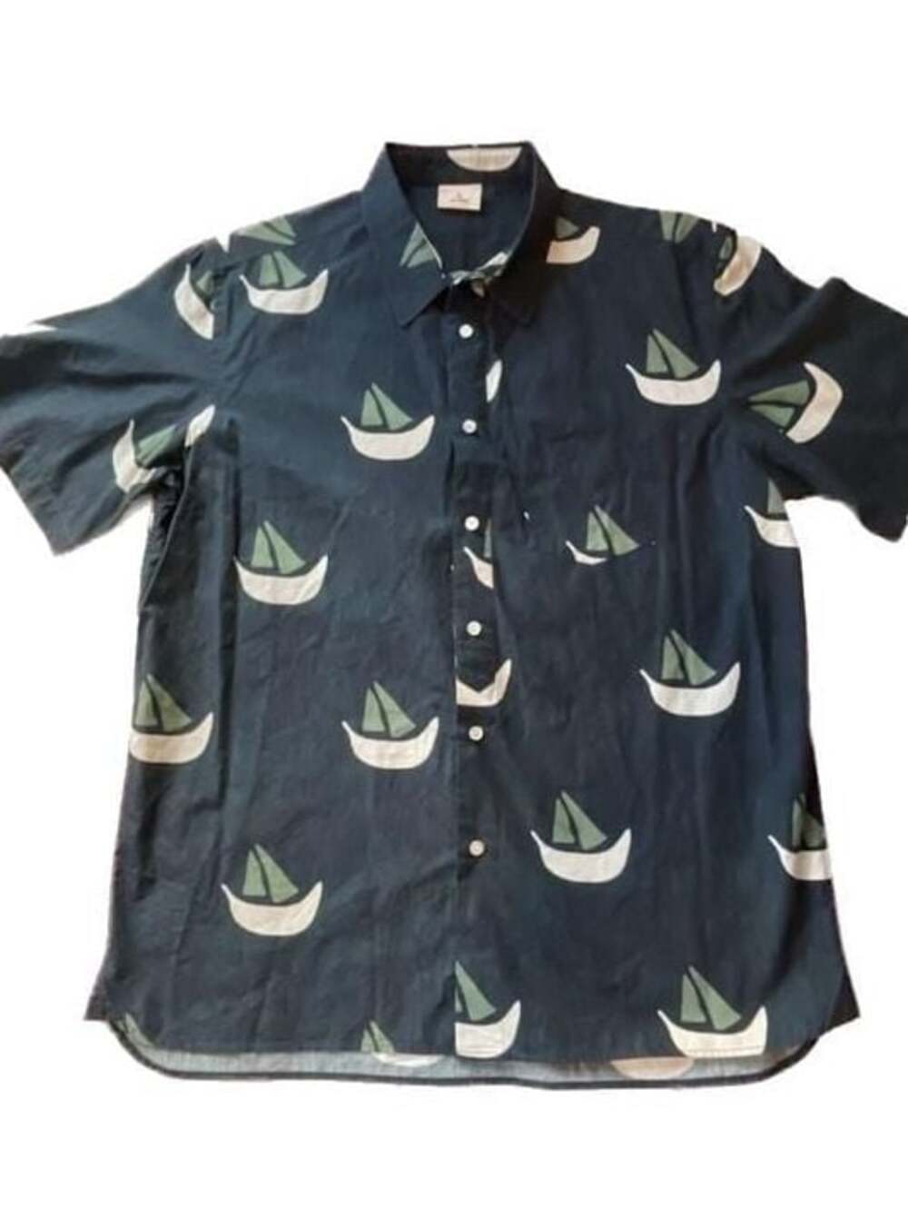 La Paz Boat Print Short Sleeve Button Down Shirt XL